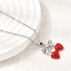 Pendentif nœud papillon en laiton pavé de zirconiums cubiques transparents émaillés&nbsp;NJEW-H092-03P
