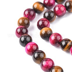 Brins de perles en œil de tigre rose naturel (teint et chauffé) et en œil de tigre jaune (teint et chauffé)&nbsp;X-G-G101-8mm-1