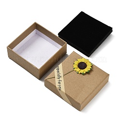 Geschenkboxen aus Kraftpapier mit künstlichen Sonnenblumen außen für Schmucksets&nbsp;CON-Z011-01A-03