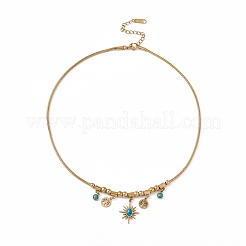 Collana con ciondolo in turchese sintetico con catene a serpente rotonde in acciaio inossidabile 304&nbsp;NJEW-P269-07B-G