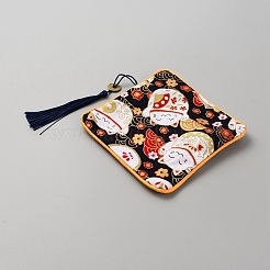 Sacchetti per imballaggio di gioielli in stoffa quadrata sacchetti con coulisse con nappa&nbsp;ABAG-WH0032-68F