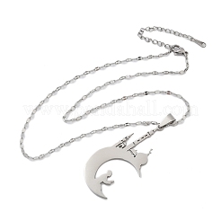 Colliers pendentifs en acier inoxydable 201 avec pendentif en forme de lune creuse et de château pour le Ramadan et l'Aïd Moubarak&nbsp;NJEW-D318-05P
