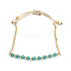 Braccialetto da donna regolabile con perline di vetro e catene in ottone&nbsp;BJEW-O187-12