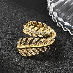 Anelli aperti con polsino in ottone micro pavé di zirconi cubici per donna&nbsp;RJEW-F211-01G