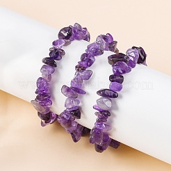 Pulseras elásticas con cuentas de amatista natural con chip unisex&nbsp;BJEW-S143-13