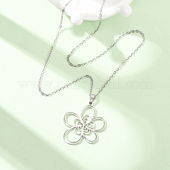 Collane con ciondolo a forma di fiore in acciaio inossidabile 304 e catena a maglie per uomo e donna&nbsp;NJEW-K308-05B-P
