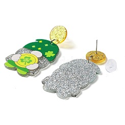 Boucles d'oreilles pendantes en acrylique étincelant de la Saint-Patrick&nbsp;EJEW-P243-A05