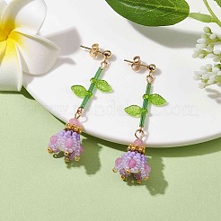 Boucles d'oreilles pendantes en jade naturel malaisien teint&nbsp;EJEW-MZ00125-02