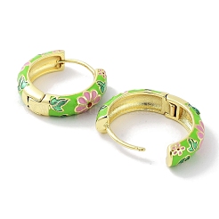 Creolen aus echtem 18 Karat vergoldetem Messing mit Emaille-Blumenmuster für Damen&nbsp;EJEW-L269-117G
