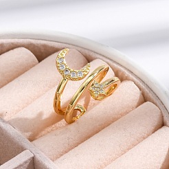 Gestellplattierung Messing Mikropflaster klare Zirkonia Manschettenfingerringe für Frauen&nbsp;RJEW-M028-08G