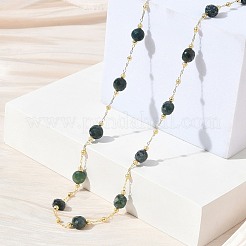 Collane a catena con perline piatte rotonde sfaccettate in agata muschiata naturale e perline in ottone opaco&nbsp;GG-CBA37F5-01G-03