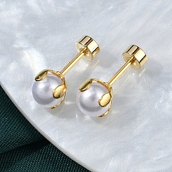 Runde Fake-Ohrstecker aus Kunststoff mit Perlenimitat&nbsp;EJEW-H105-18G