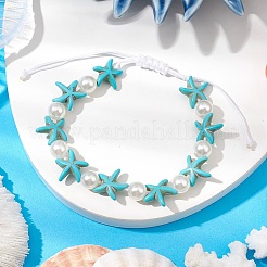 2 bracelet tressé en perles synthétiques turquoise et acryliques en forme d'étoile de mer pour femmes&nbsp;BJEW-JB11263