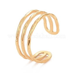 Placcatura ionica (ip) 304 anello per polsino aperto a tripla linea in acciaio inossidabile per donna, oro, misura degli stati uniti 9 (18.9mm)