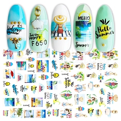 Pegatinas de uñas, autoadhesivo, para decoraciones con puntas de uñas, patrón de niña y playa de arena, colorido, 123x80mm