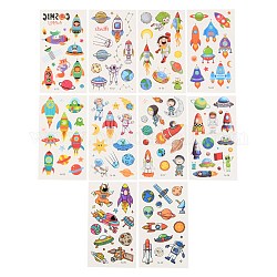 Cartoon Body Art Tattoos, Temporary Tattoos Paper Stickers, Space Series, Mixed Color, 12x6.8x0.025cm, Stickers: 4~50x4~32mm, 10sheets/set