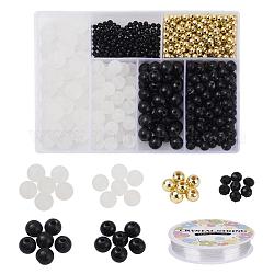 DIY Round Beads Bracelets Making Kit, Including Round ABS Plastic Beads & Acrylic Beads, Rondelle Opaque Solid Color Glass Beads Strands and Elastic Crystal Thread, Black, Beads: about 692pcs/set