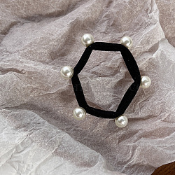Accessori per capelli elastici in tessuto esagonale, cravatte per capelli in plastica con perle finte, per ragazze o donne, nero, 50mm