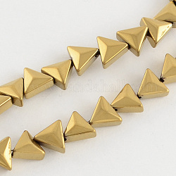 Electroplate Non-magnetic Synthetic Hematite Beads Strands, Triangle, Golden Plated, 7x6x4mm, Hole: 1mm, about 68pcs/strand, 15.7 inch