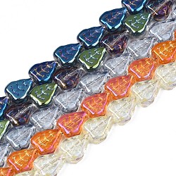 Chapelets de perles en verre électroplaqué, feuille, couleur mixte, 10x8x4mm, Trou: 0.9mm, Environ 58~66 pcs/chapelet, 21.65 pouce ~ 24.80 pouces (55~63 cm)