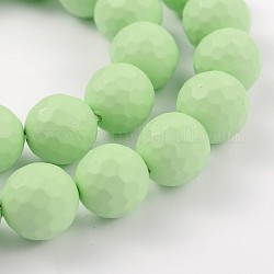 Faceted Round Shell Pearl Bead Strands, Frosted, Light Green, 6mm, Hole: 1mm, about 68pcs/strand, 15.7inch