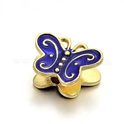 Butterfly Brass Enamel Beads, Blue, 10x14x7mm, Hole: 1mm