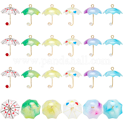 SUNNYCLUE Acrylic Pendants, with Golden Plated Brass Loops and ABS Plastic Imitation Pearl, Umbrella, Mixed Color, 20~24x18~20x18~20mm, Hole: 1.2~1.8mm, 6 colors, 4pcs/color, 24pcs/set