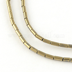 Column Electroplated Non-magnetic Synthetic Hematite Beads Strands, Light Gold Plated, 5x3mm, Hole: 1mm, about 82pcs/strand, 15.7 inch