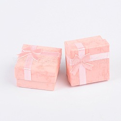 Anello scatole di cartone, con raso nastri bowknot esterno, quadrato, roso, 41x41x26mm