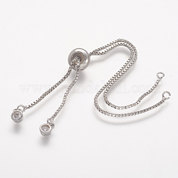Fabricación de pulsera de cadena de latón chapado en bastidor, con diamante de imitación, Plateado de larga duración, hacer pulseras deslizantes, sin plomo y cadmio, Platino real plateado, longitud de cadena individual: aproximadamente 115~120 mm