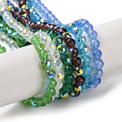 Transparentes perles de verre de galvanoplastie brins, de couleur plaquée ab , facette, ronde, couleur mixte, 3.8x4.2mm, Trou: 0.9mm, Environ 98 pcs/chapelet, 14.96'' (38 cm)
