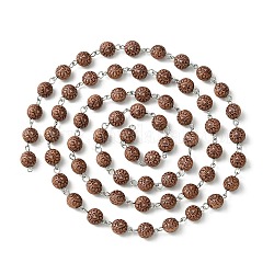 Rond plat en acrylique de style artisanal fait à la main avec des chaînes de perles en forme de cœur, avec les accessoires en fer, soudé, selle marron, 17~17.5x10x8.5~9mm, environ 3.31 pied (1.01 m)/fil