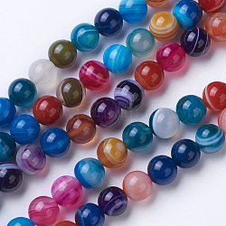 Chapelets de perles en agate rayée/agate à rangs de grade naturel, teints et chauffée, ronde, couleur mixte, 8~8.5mm, Trou: 1.2mm, Environ 39 pcs/chapelet, 14.56 pouce (37 cm)