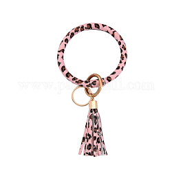Armreif-Schlüsselanhänger aus PU-Kunstleder mit Leopardenmuster, Schlüsselanhänger mit Quaste und Metallring, rosa, 200x100 mm