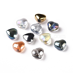 Perle de verre galvanisé, Plaqué Argent, cœur, couleur mixte, 10x10x5mm, Trou: 1mm