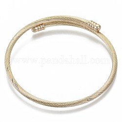Fabrication de bracelets de manchette en alliage, bracelets de couple, avec embouts amovibles, or clair, 3mm, diamètre intérieur: 2-1/8 pouce (5.4 cm), embout: 8x4.5mm