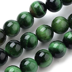 Natürlichen Tigerauge Perlen Stränge, gefärbt, Runde, grün, 6 mm, Bohrung: 1 mm, ca. 63 Stk. / Strang, 15.35 Zoll (39 cm)