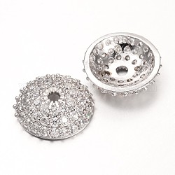 Demi apetalous round / dôme micro cuivres ouvrent zircone cubique caps, platine, 11x3mm, Trou: 1mm