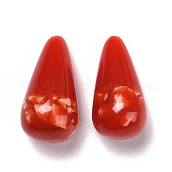 Perles en résine, imitation de copeaux de pierres précieuses, la moitié foré, larme, rouge, 28.5x15x15mm, demi-trou: 1 mm