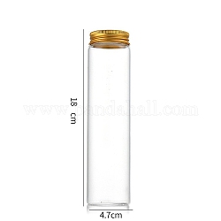 Tubes de stockage de perles à dessus à vis en verre colonne, bouteilles en verre transparent avec lèvres en aluminium, or, 4.7x18 cm, capacité: 240 ml (8.12 oz liq.)