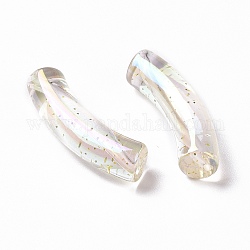 Placcatura uv perle acriliche trasparenti iridescenti, con polvere di scintillio, tubo ricurvo, chiaro, 32~33x10x8mm, Foro: 1.6 mm