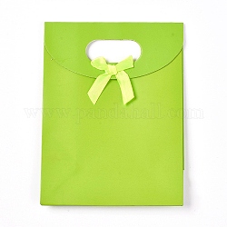 Sacs de papier cadeau avec la conception de ruban de bowknot, pour la fête, anniversaire, mariages et fêtes, jaune vert, 16x12x0.4 cm
