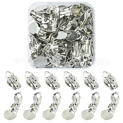 50Pcs Iron Clip-on Earring Settings, with Round Flat Pad, Flat Round, Platinum, Tray: 10mm, 18x7mm, Hole: 3mm