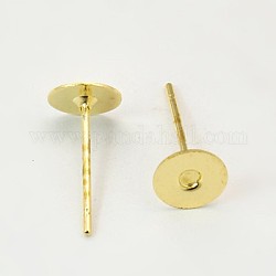 Stud Earring Settings, Lead Free and Cadmium Free, Brass Head and Stainless Steel Pin, Golden, Tray: 10mm, Pin: 12mm