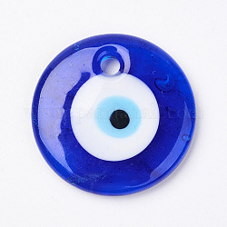 Colgantes artesanales de mal de ojo, plano y redondo, azul, 35x6mm, agujero: 4 mm