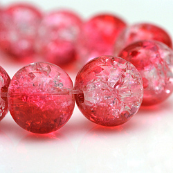 Hilos de abalorios de vidrio craquelado pintado, redondo, rojo, 10mm, agujero: 1.3~1.6 mm, aproximamente 80 pcs / cadena, 31.4 pulgada