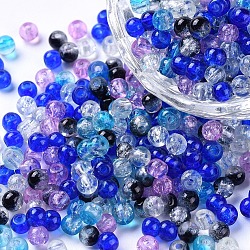 Baking Painted Crackle Glass Beads, Silver-Grey Mix, Round, Mixed Color, 4~4.5x4mm, Hole: 1mm, about 400pcs/bag