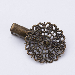 Желехная фурнитура заколки , с латунной филигранной фурнитурой, цветок, античная бронза, лоток : 25 мм, 35 мм