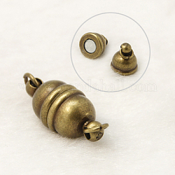 Cierres magnéticos de latón con bucles, oval, Bronce antiguo, 16x8mm, agujero: 2 mm