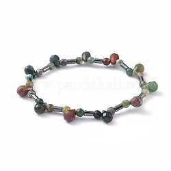 Non magnetici perle ematite sintetico Elasticizzato bracciali, con perle di agata indiana naturale, 2-1/4 pollice (5.8 cm)